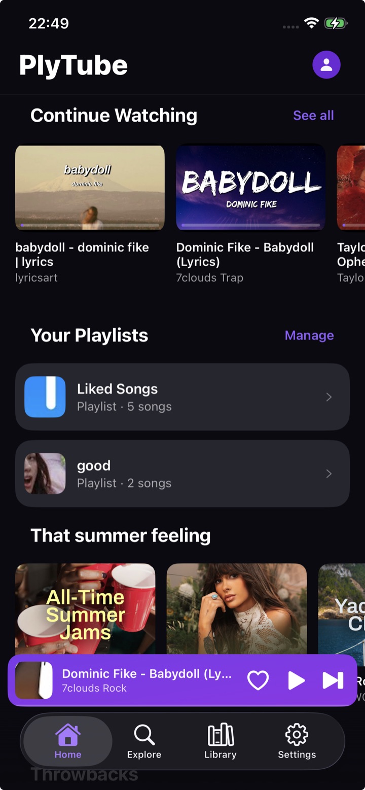 PlyTube home screen