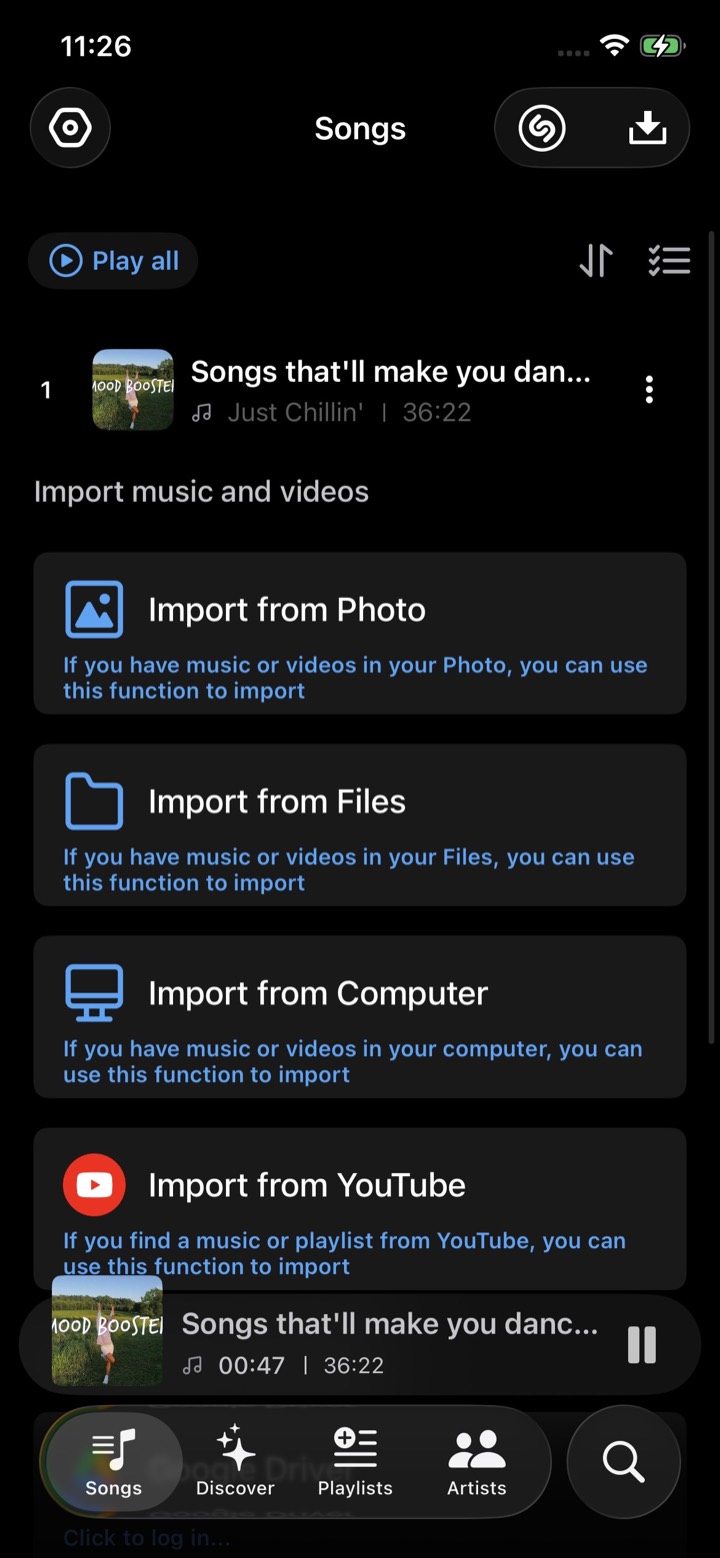 Plytube songs import screen